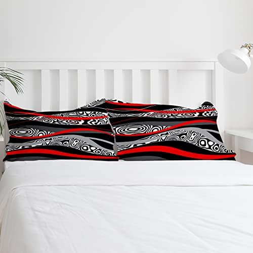 OComster California King Duvet Cover Set Red Geometric Pattern