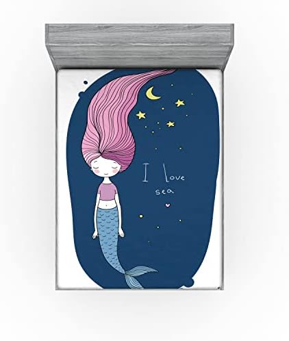 Ambesonne Mermaid Sheet Set - Pink Hair Stars Moon California King