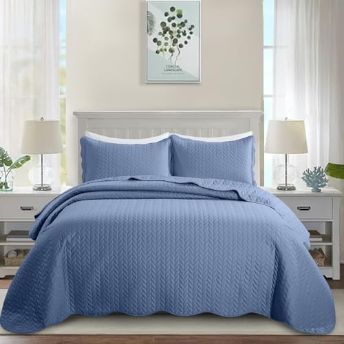 MOONLIGHT20015 Twin Quilt Set - Reversible Embossed Microfiber Coverlet 2 Pcs