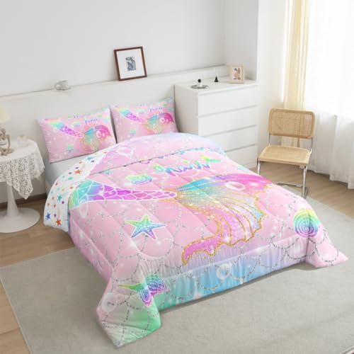 Feelyou Mermaid Comforter Set Twin Size for Kids Girls