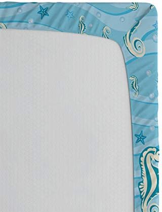 Ambesonne California King Fitted Sheet - Cartoon Seahorses Blue