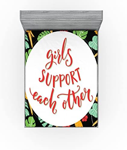 Ambesonne Microfiber Fitted Sheet - Tropical Monstera and Parrots Design
