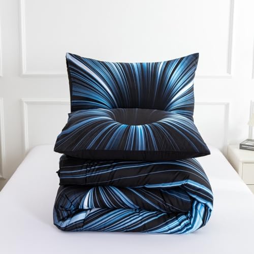 NTBED 3D Geometric Microfiber Comforter Set for Kids Adults Blue Queen