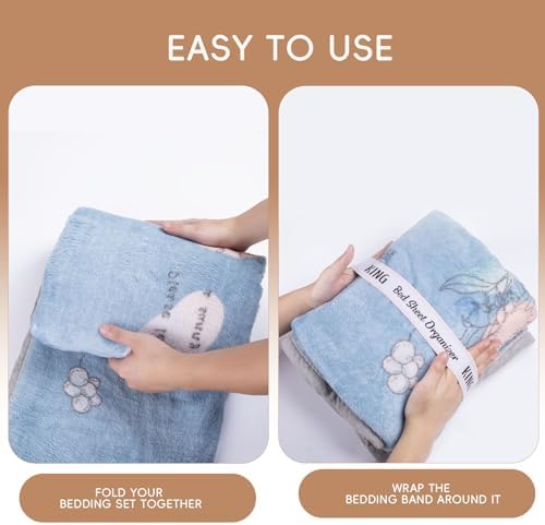 4PCS Bed Sheet Organizer Bands - King Bedding Straps for Closet