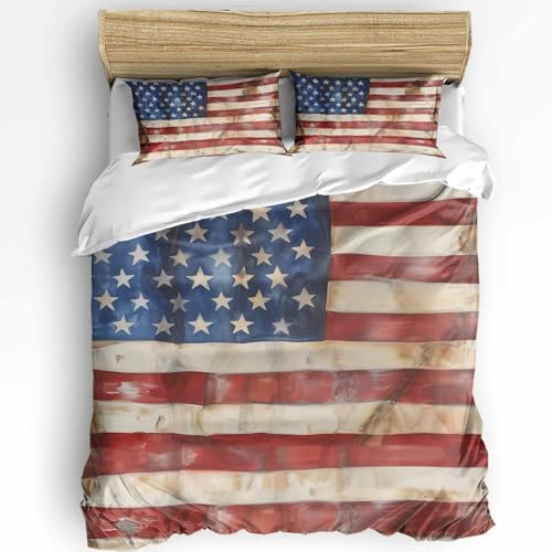 3 Piece USA Flag Duvet Cover Set with Zipper