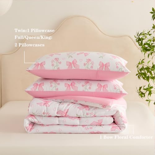 Pink Bow Comforter Set Queen Size Princess Style