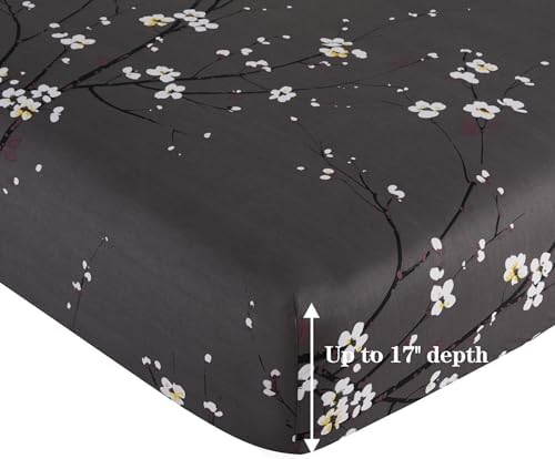 Plum Blossom Floral Grey Printed 600 Thread Count Cotton Blend Sheet Set