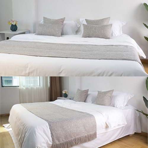 Cotton Linen Bed Runner with Tassels Grey King 19x94 Inch
