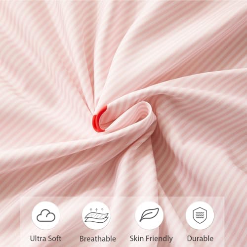 Pink Striped Duvet Cover Set 3Pcs Queen Size