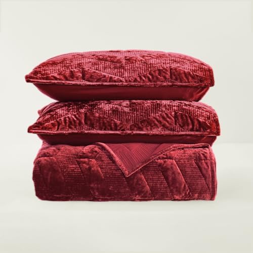 SHALALA Velvet Quilt Set King Size with Geometric Design