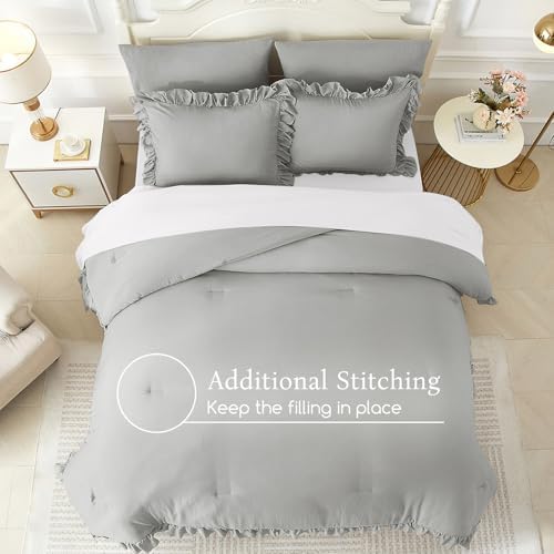 ARTALL Twin Ruffled Comforter Set - Light Grey