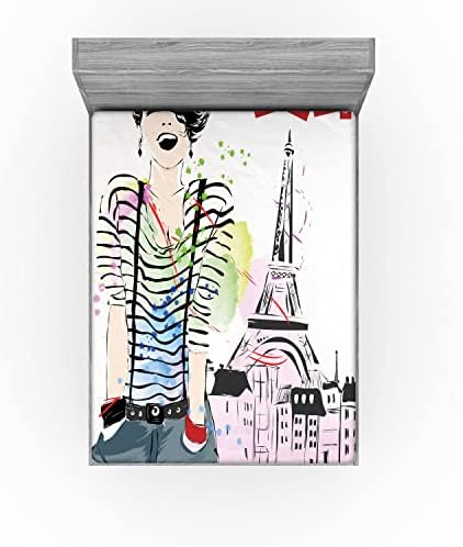 Ambesonne Eiffel Tower Fitted Sheet Set Multicolor