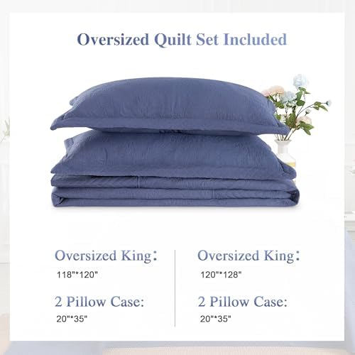 ENJOHOS Navy Blue Extra Wide Cal King Quilt Set