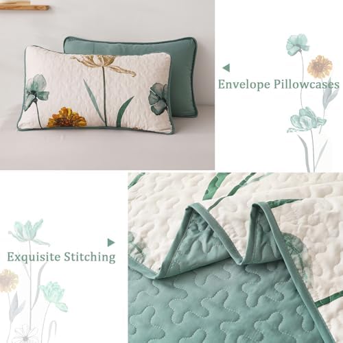 WONGS BEDDING Floral Queen Quilt Set with 2 Pillowcases