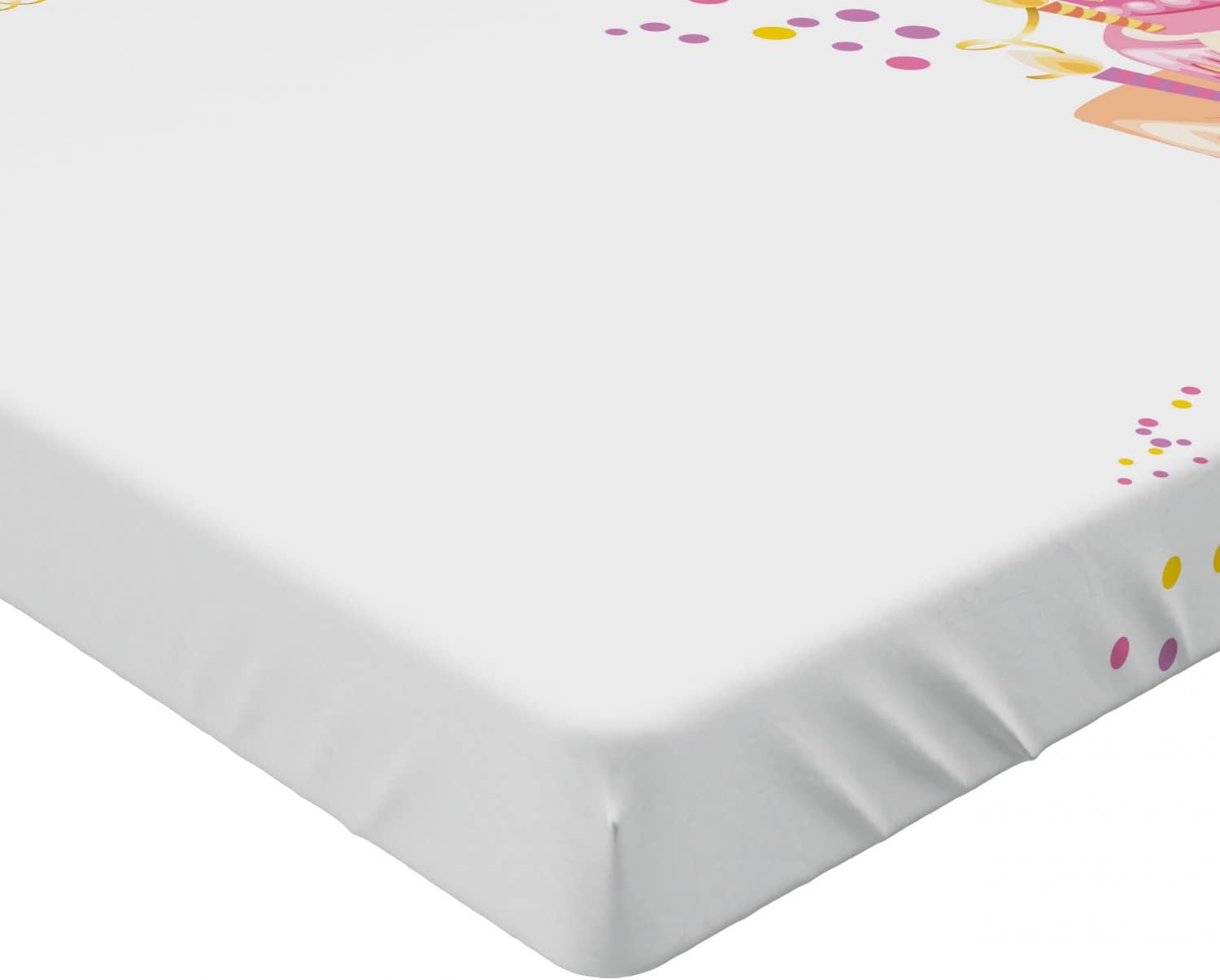 Ambesonne Birthday Party Fitted Sheet - Orange and Pink