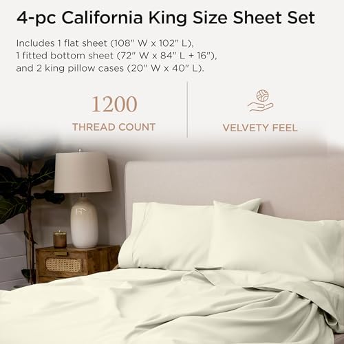 Threadmill 100 Supima Cotton Sheets 1200 Thread Count Cal King Set Ivory