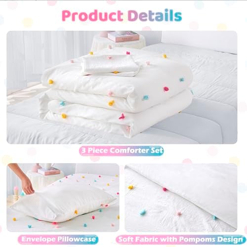 VIVILINEN Kids Comforter Set with Pom Pom Design