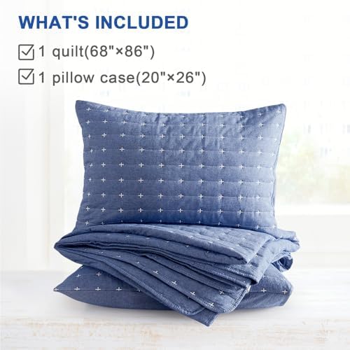 Blue 100 Cotton Queen Quilt Set with Shams