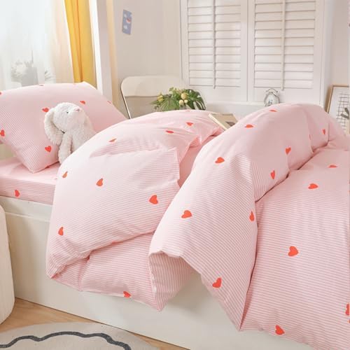 Pink Striped Duvet Cover Set 3Pcs Queen Size