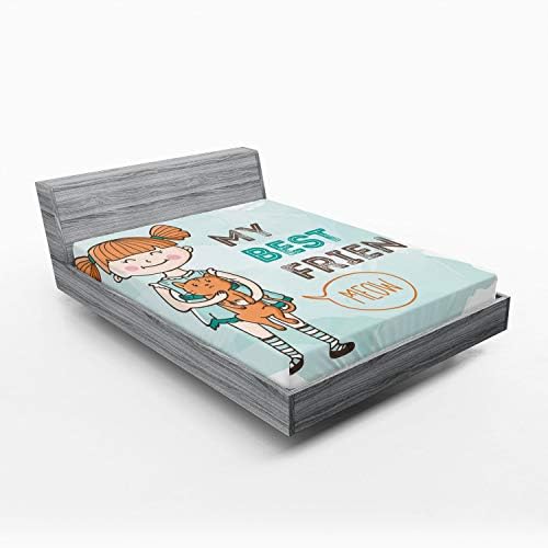 Ambesonne Best Friend Fitted Sheet Turquoise Multicolor