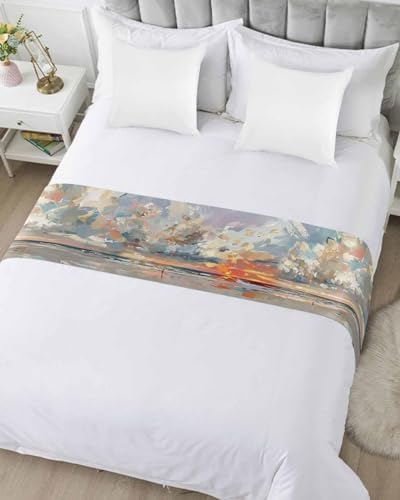 Sabolny Abstract Orange Cal King Bed Runner Scarf 1