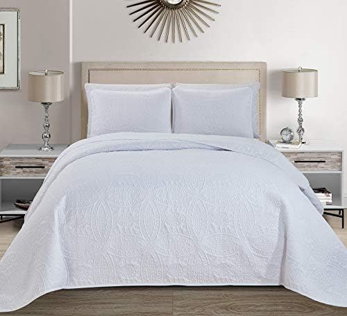 Fancy Linen Embossed Coverlet Set Solid White