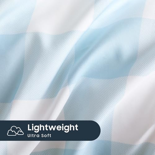 Wake In Cloud - Gingham Duvet Cover Set Light Blue White TwinTwin XL