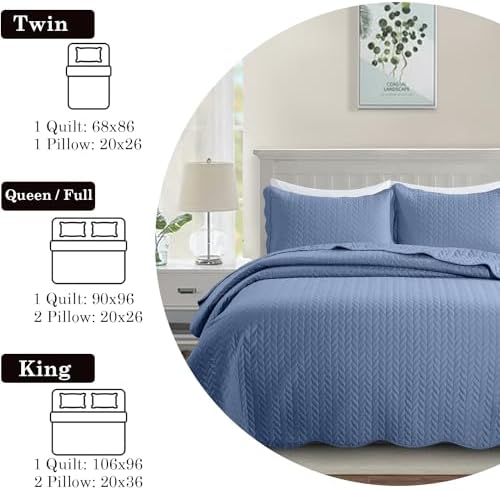 MOONLIGHT20015 Twin Quilt Set - Reversible Embossed Microfiber Coverlet 2 Pcs