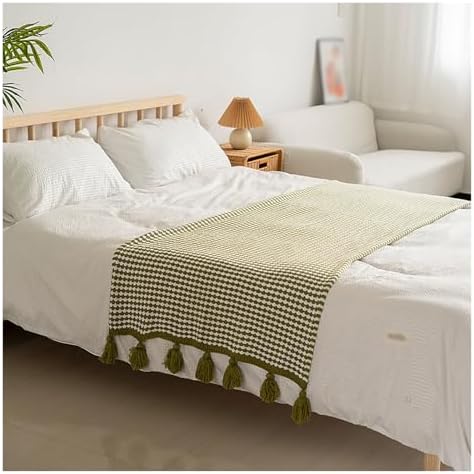 Knitted Bed Runner Scarf with Tassels 230x90cm Blue