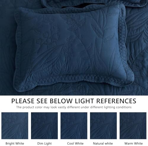 DaisyHuang Botanical Oversized Bedspread Set - Navy Leaves Pattern
