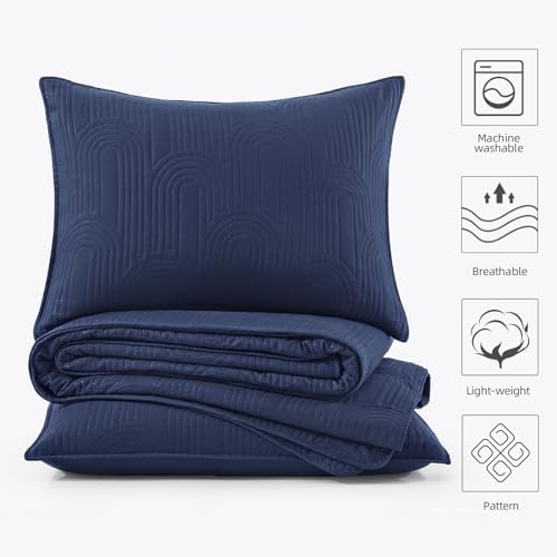 Lavsiry Queen Quilt with Pillow Shams - Navy 90x96