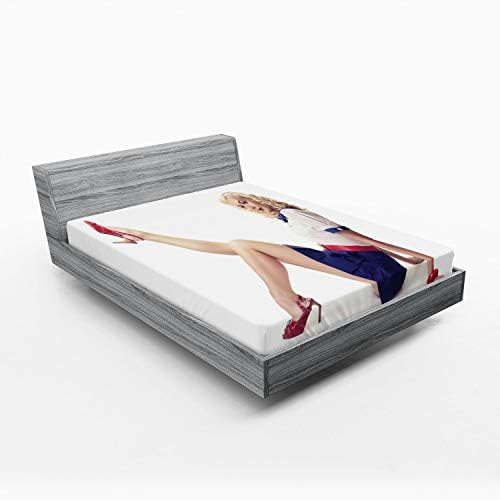 Ambesonne Pin Up Girl Fitted Sheet - Navy Red White California King