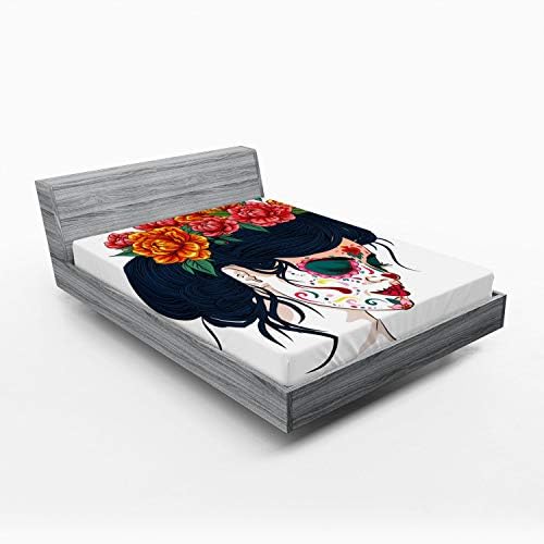 Ambesonne Day of the Dead Fitted Sheet Multicolor