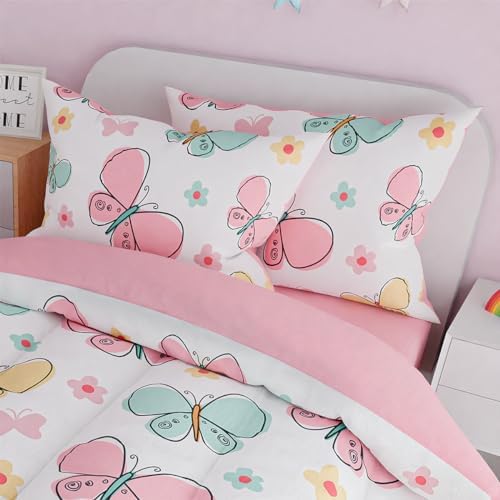 SANDJEST Butterfly Comforter Set for Girls