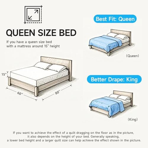 Lavsiry Queen Quilt with Pillow Shams - Navy 90x96
