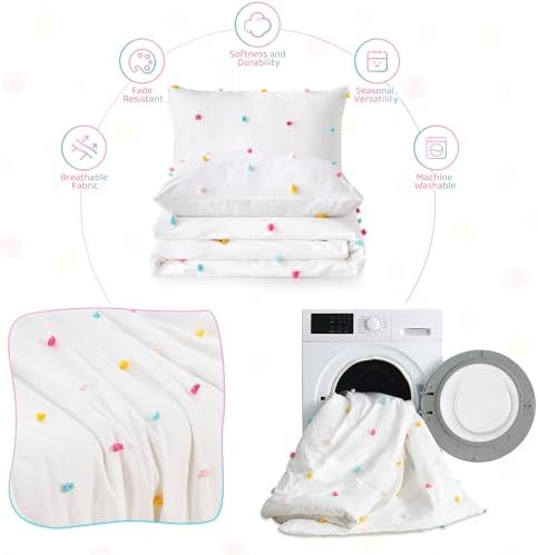 VIVILINEN Kids Comforter Set with Pom Pom Design