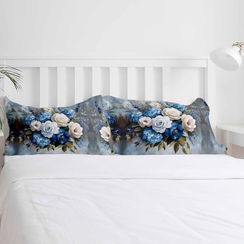 Boanket 3-Piece Queen Duvet Cover Set with Zipper White Blue Floral