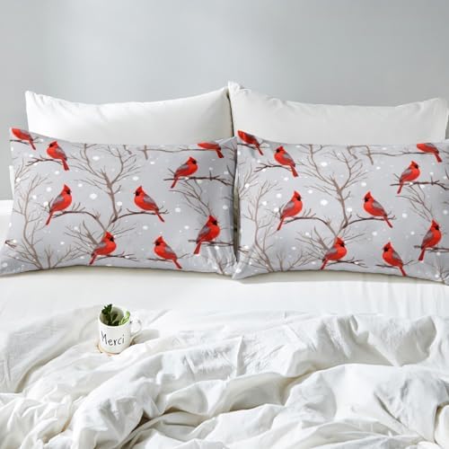 Feelyou Bird Sheet Pillow Sham Set TwinXL Winter Decor