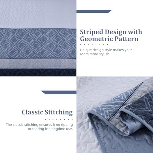 Cottolester King Size Quilt Set 3 Pieces Striped Plaid 1
