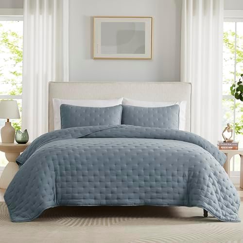 WDCOZY Blue Cloud Quilt Queen Set with Pillow Shams