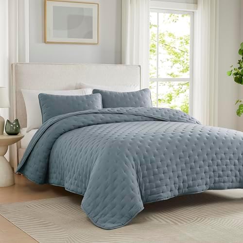 WDCOZY Blue Cloud Quilt Queen Set with Pillow Shams