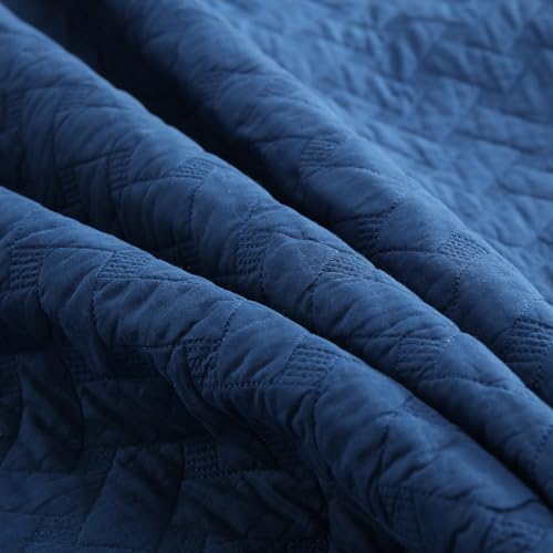 Wistown Cotton King Quilt Set 3 Pieces Navy Blue