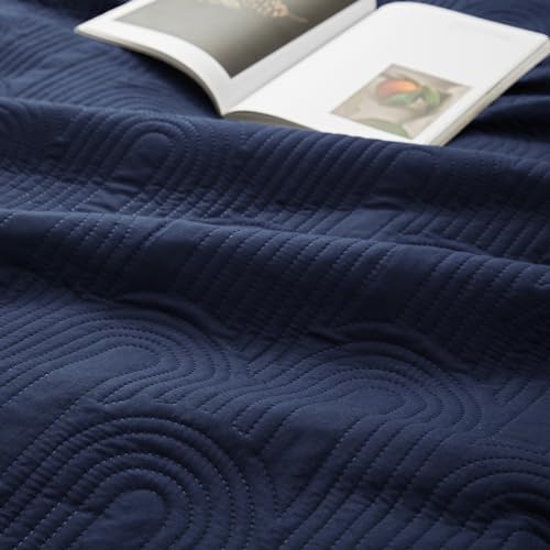 Lavsiry Queen Quilt with Pillow Shams - Navy 90x96