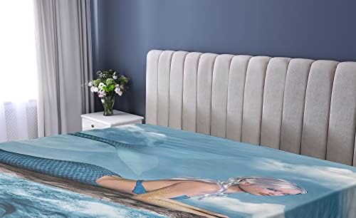 Ambesonne Mermaid Fitted Sheet - Navy Blue with White Graphic Print