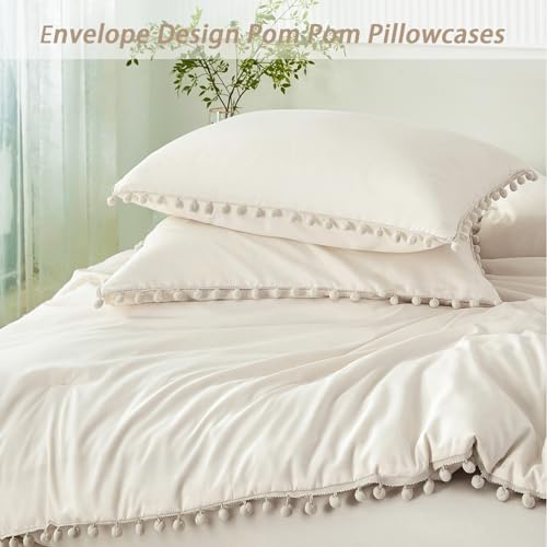 PERFEMET Beige Cream Comforter Set Twin Size 5 Pieces