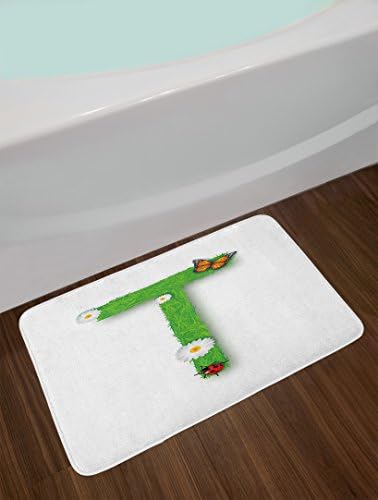 Ambesonne Letter T Bath Mat with Ladybug Design
