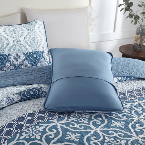 DJY Navy Blue Boho Quilt Set 3 Pieces King Size