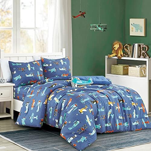 Blue Airplane Print Comforter Set Twin Size