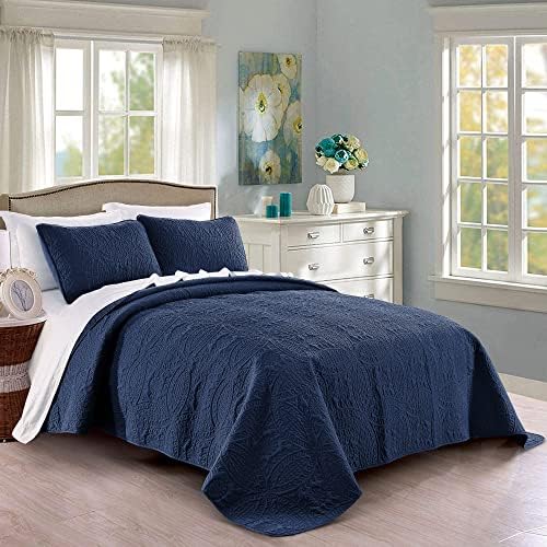 Pure Bedding Quilt Set Navy FullQueen