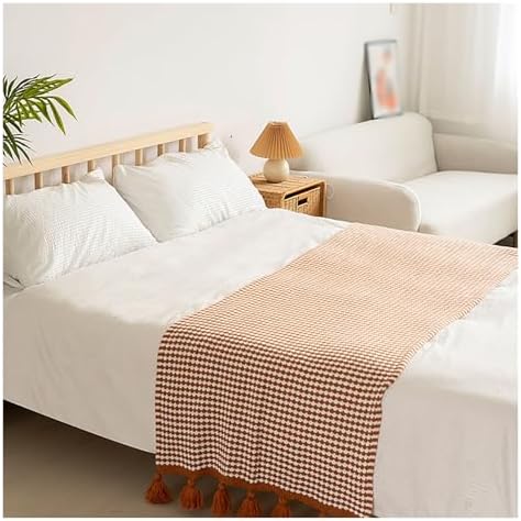 Knitted Bed Runner Scarf with Tassels 230x90cm Blue